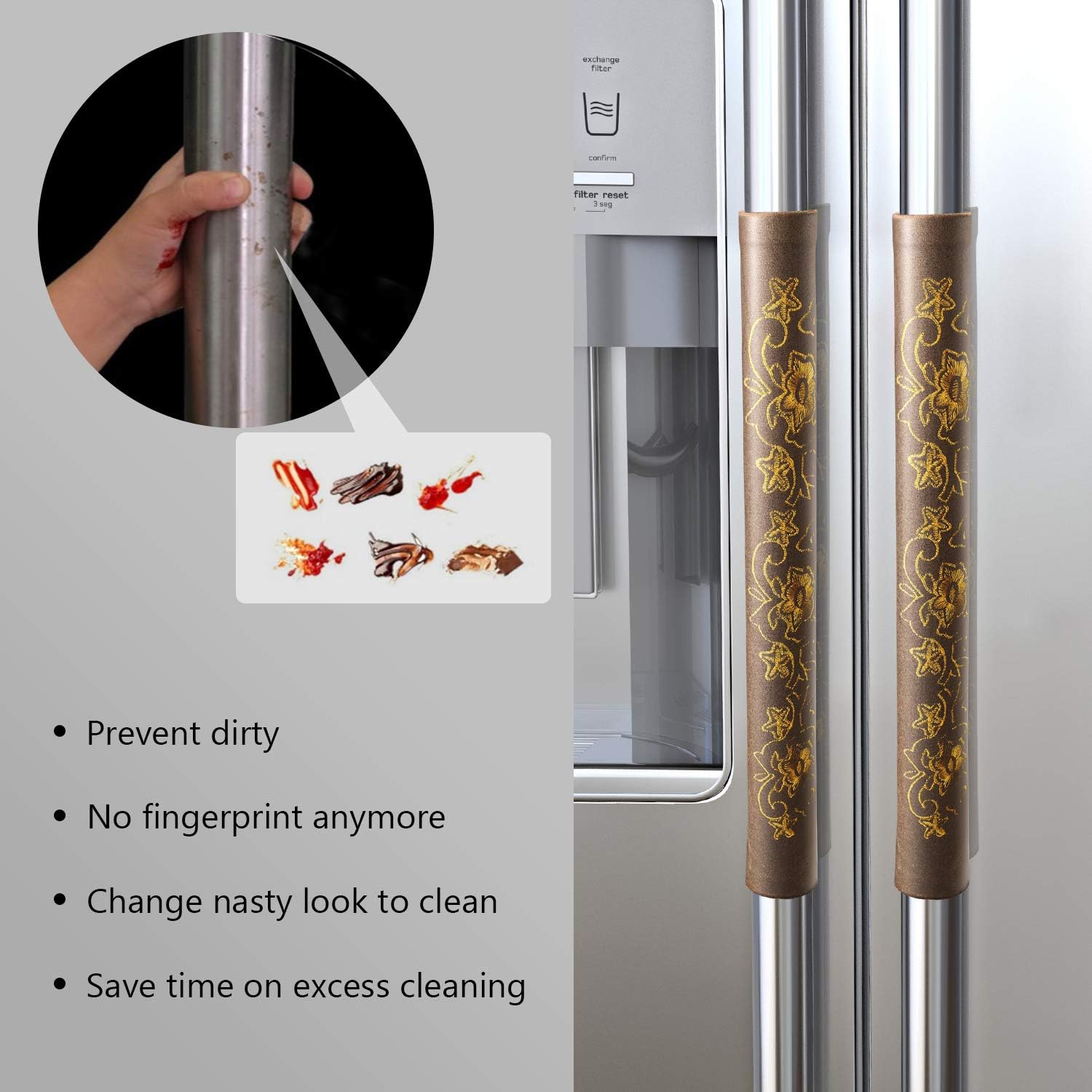 MingXJD 4PCS Refrigerator Door Handle Cover,Keep Kitchen Appliances Clean ,Drips,Smudges, Fingerprints and Dust Covers,Suitable for Fridge,Microwave,Dishwasher,Oven (4PCS, Coffee Embroidered)