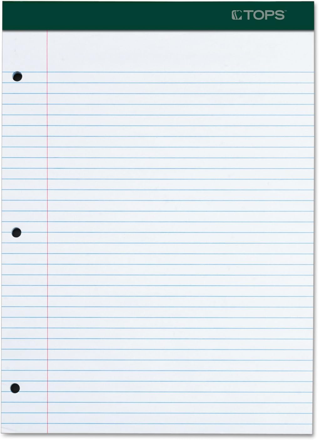 TOPS Docket Writing Pad, 8-1/2" x 11-3/4", College Rule, White Paper, 3-Hole Punched, 100 Sheets (63384)