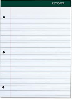 TOPS Docket Writing Pad, 8-1/2" x 11-3/4", College Rule, White Paper, 3-Hole Punched, 100 Sheets (63384)