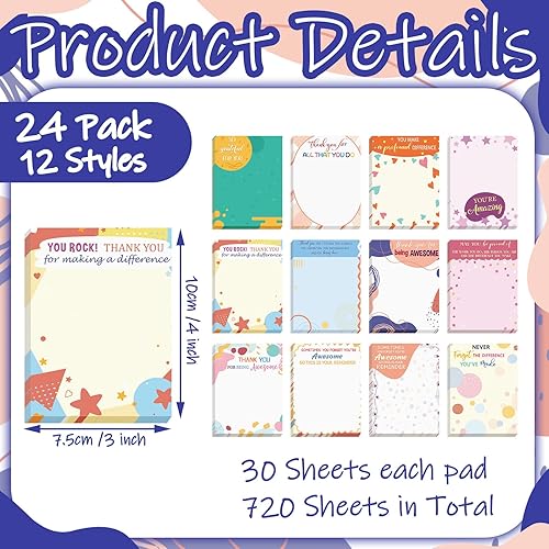 Miniatura 8 de 24 notas adhesivas inspiradoras de 3 x 4 pulgadas, notas adhesivas motivacionales divertidas, notas adhesivas positivas, regalos de agradecimiento