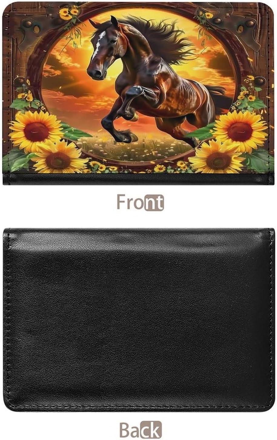 3D Horse Sunflower Travel Passport Holder Passports Protective Cover for Women Men with Card Slots