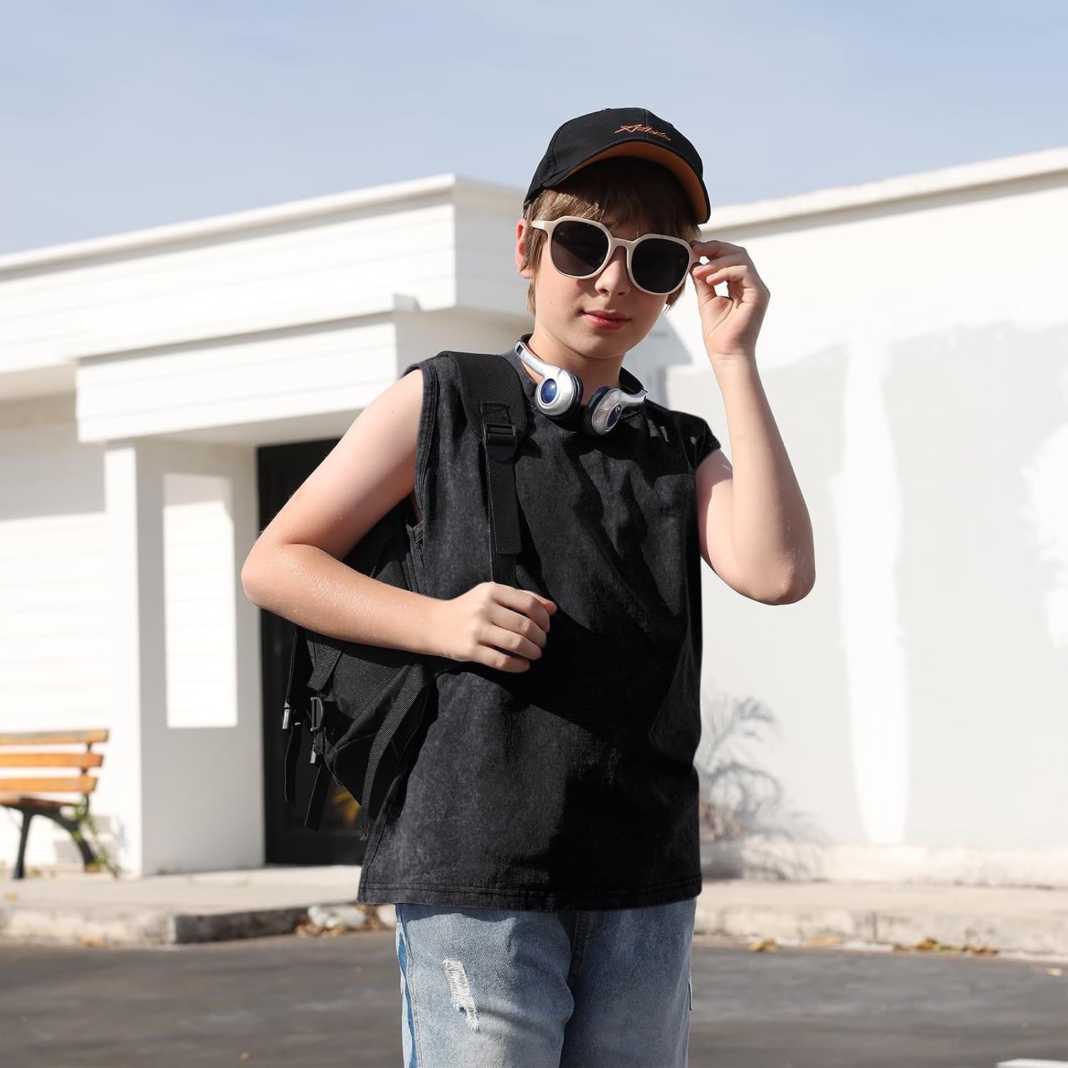 Boys Sleeveless Tank Tops Vintage Acid Wash Tshirt Kids Cotton Athletic Active Workout Muscle Tee Shirts Undershirts