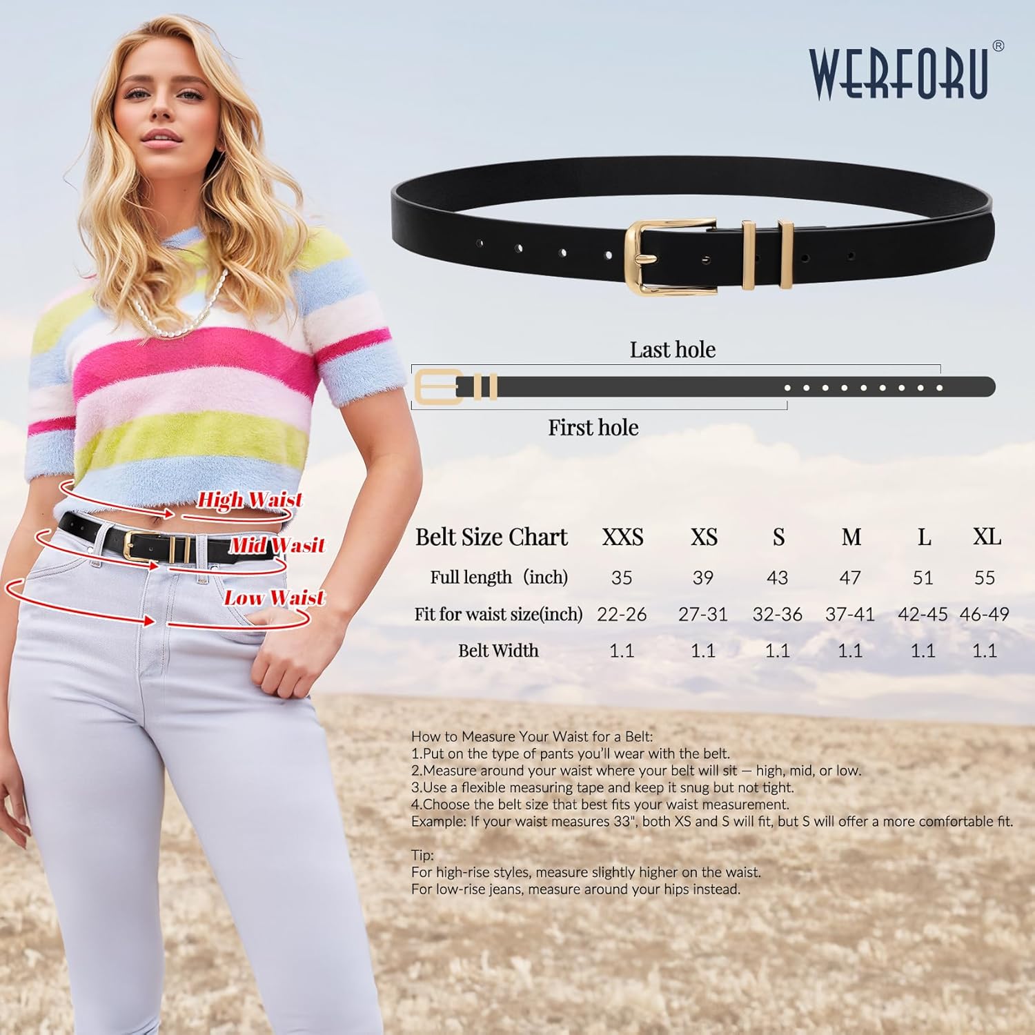WERFORU 3 PACK Women Belt Women Fashion Leather Belts for Jeans Pants Ladies Belts with Gold Buckle - Image 6