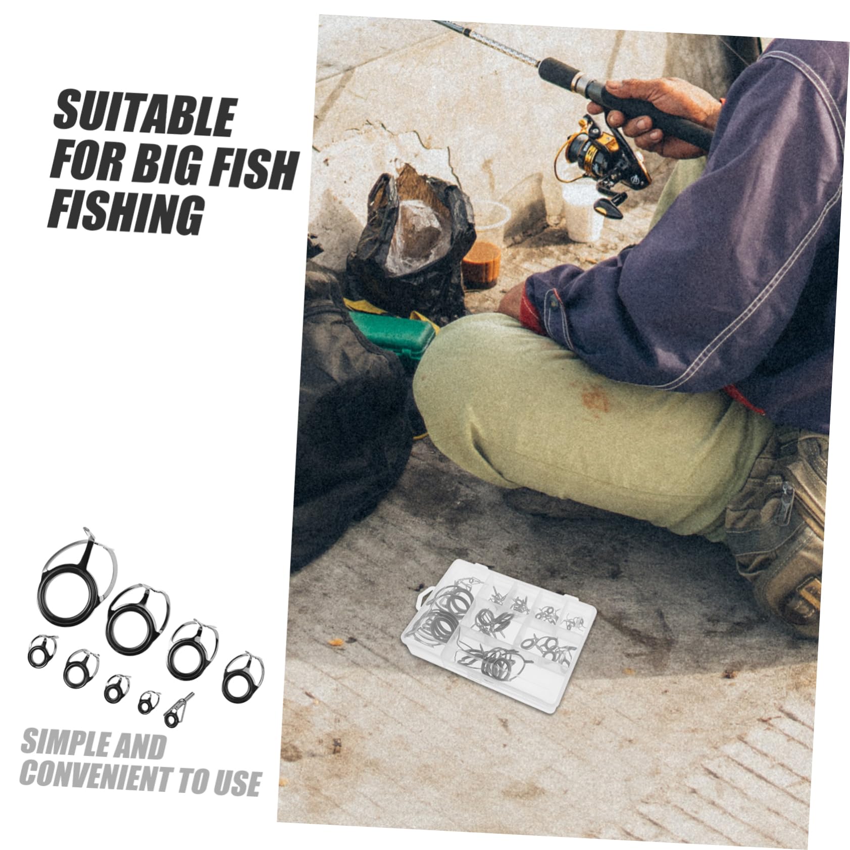 Kisangel 45pezzi Kit di Riparazione per Punta della Canne da Pesca Carbonio con Anelli Ceramici per Pesca Mare e Fiume Strumenti Versatili per La Riparazione