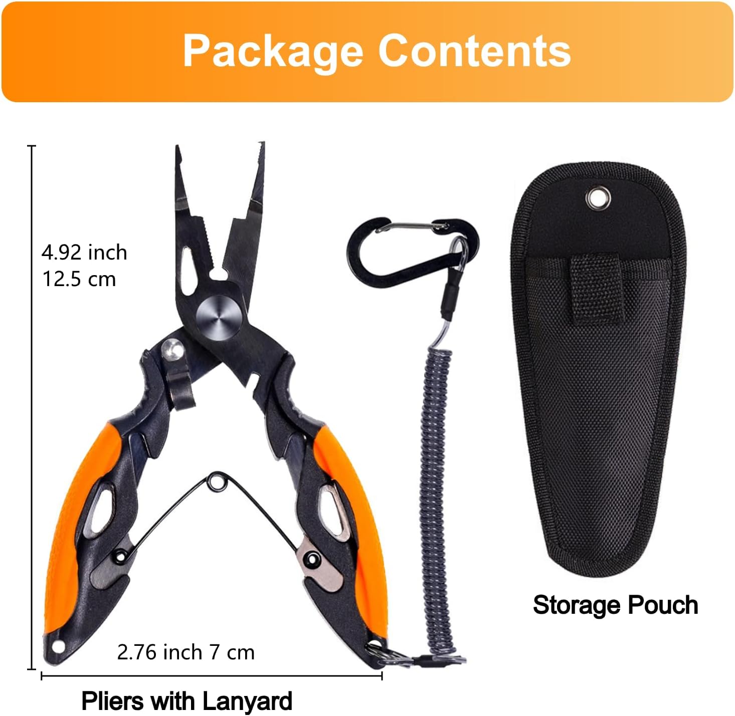 Titanium Coated Micro Fishing Pliers Precision Split Ring Pliers for Ultralight Fishing with Storage Pouch & Lanyard Orange