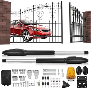 Automatischer Flügeltorantrieb 600kg Doppelflügeltorantrieb Torantrieb Drehtorantrieb Toröffner Drehtoröffner Set Max 6 m, 300kg 3m pro Flügel mit 6 Fernbedienungen, Warnleuchte