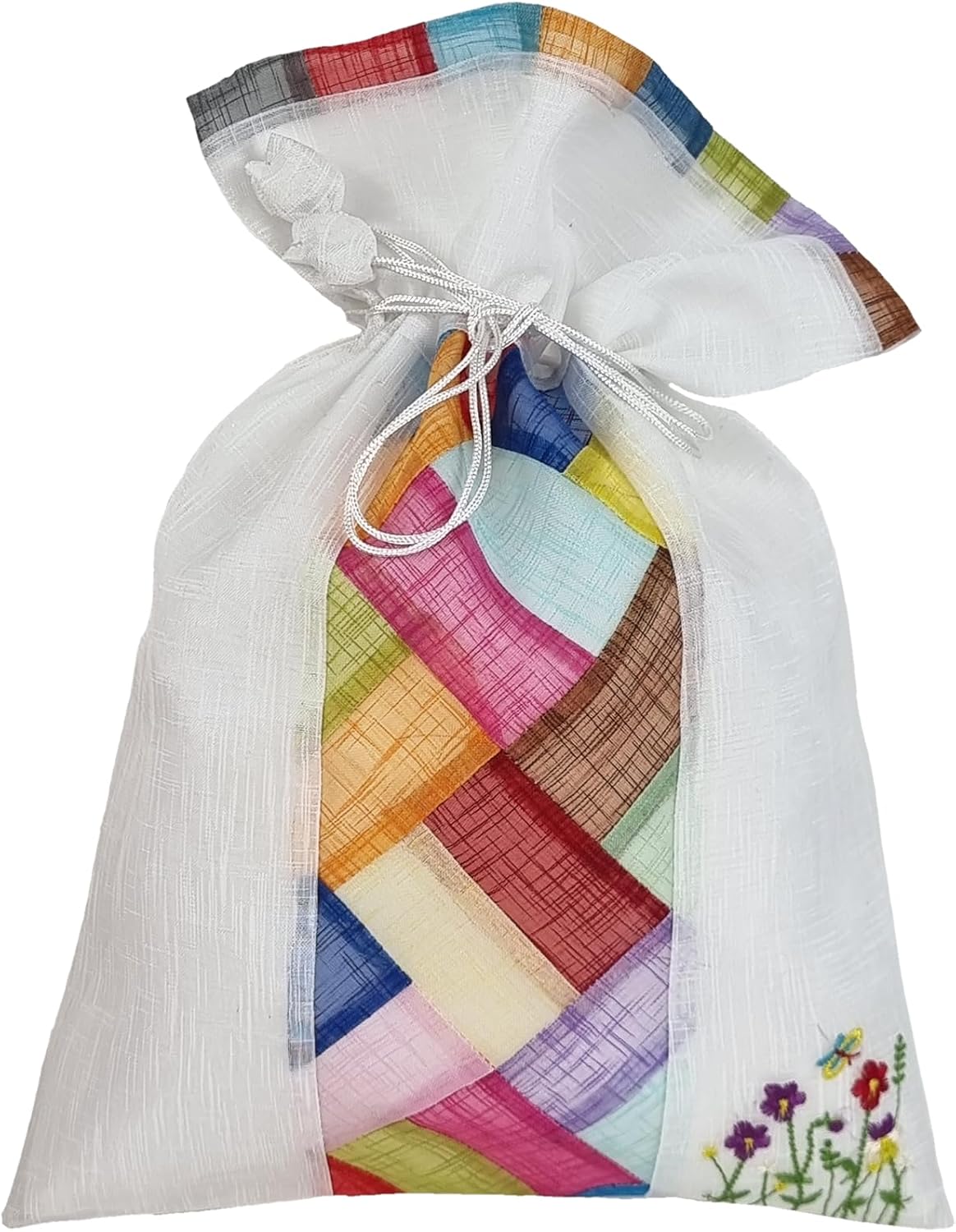 Large Korean Saekdong Pouch - Traditional Drawstring Bokjumeoni Bag New Year & Chuseok Gifts (White)