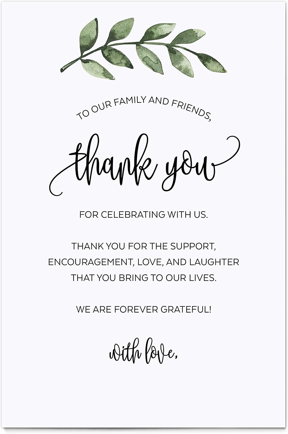 321Done Thank You Place Setting Cards, 4x6, Green Leaves White, With Love
