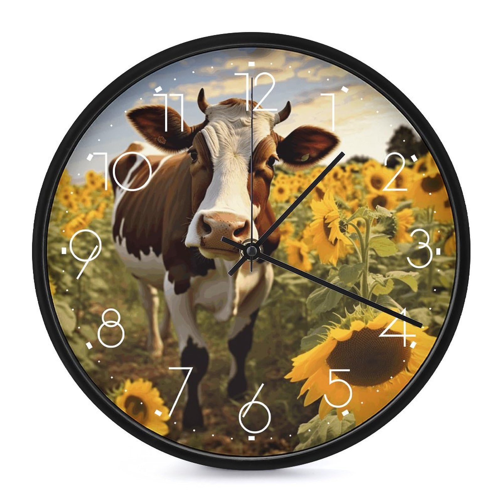 Horloge murale vache et tournesols 25 cm, cadeau idéal pour crémaillère