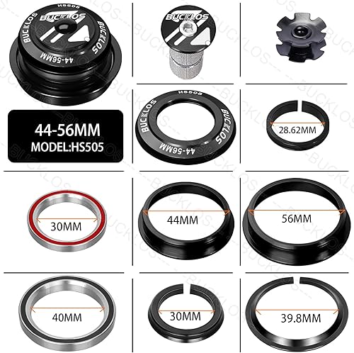 Miniatura 3 de BUCKLOS 1-18 Auriculares para bicicleta MTB sin rosca 34 44 44-50.6 44-55 44-56 1.646-2.047 in, tubo cónico recto para bicicletas de montaña,