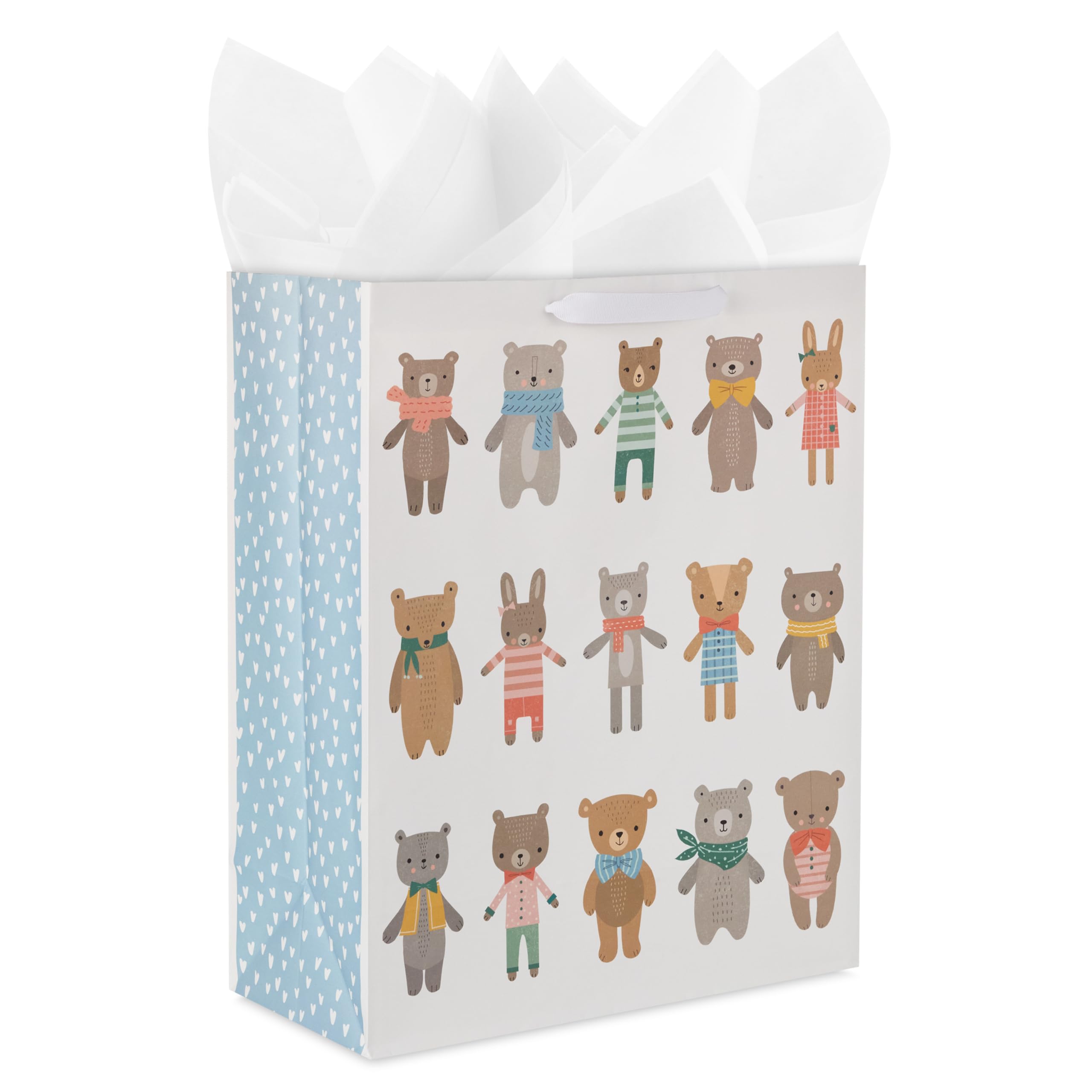 Hallmark 15" Extra Large Gift Bag with Tissue Paper (Bears and Bunnies) for Kids, Baby Showers, First Birthdays