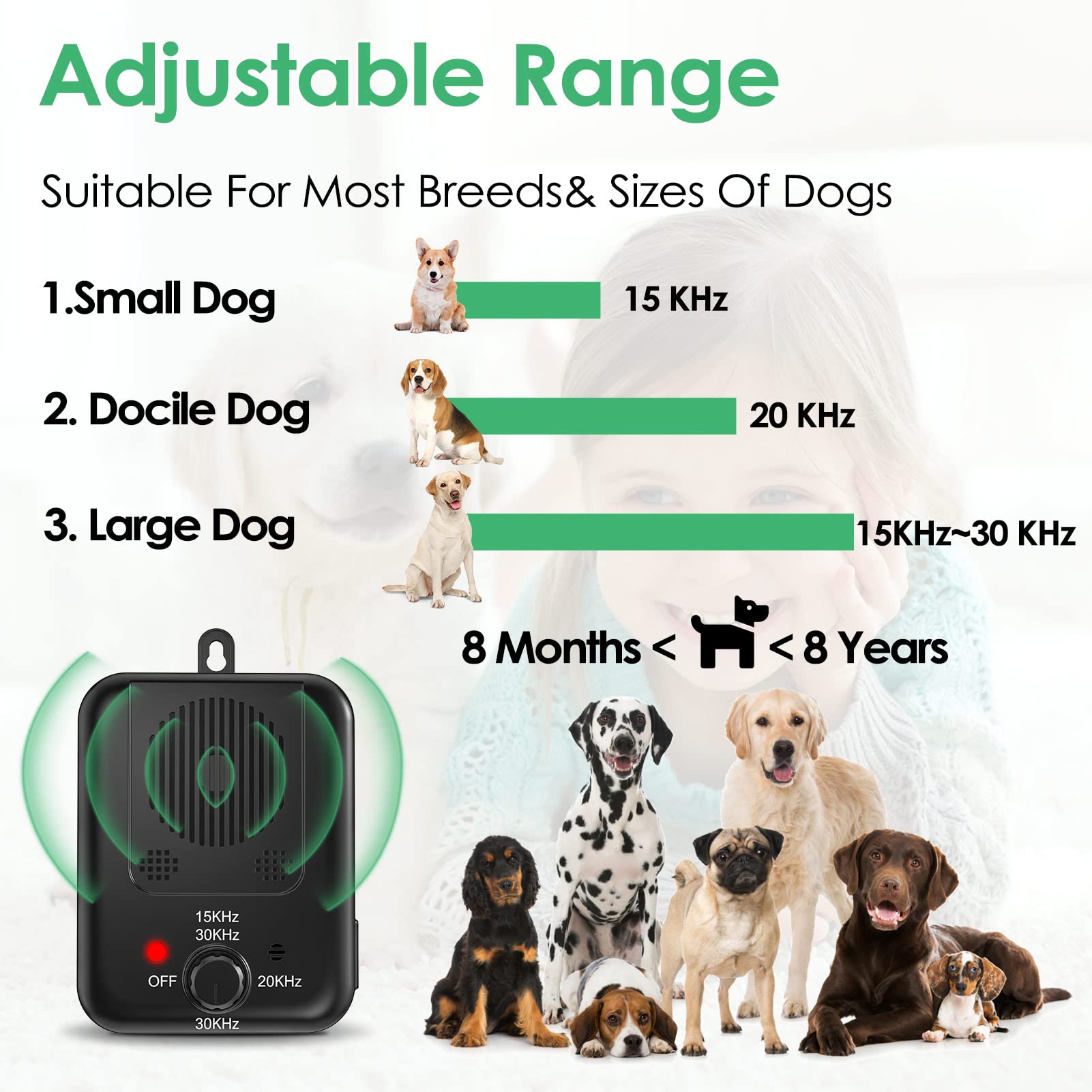 Dispositivo antiladridos inalámbrico GP, dispositivo de control de ladridos de perro con 3 niveles ultrasónicos, herramienta disuasoria de ladridos de perro de hasta 33 pies de alcance
