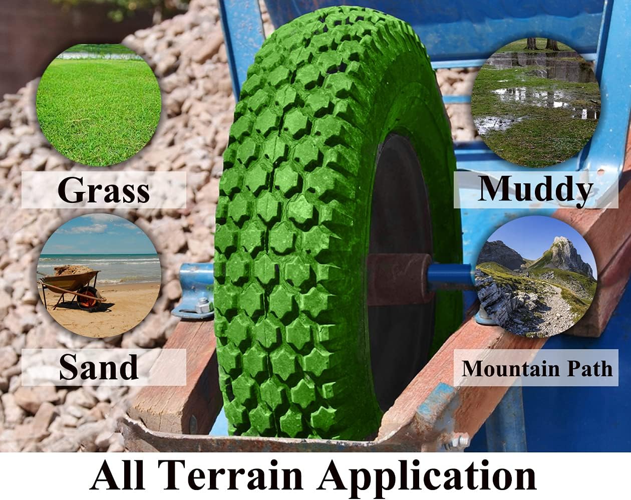 Wheelbarrow Tires 4.80/4.00-8 with 3/4 & 5/8 Ball Bearing, 3.5-6" Hub Flat Free 16 inch Solid Foamed Tire Replacement Wheelbarrow Wheel 4.80-8 for Wheel Barrel Yard Cart Garden Wagon (Set of 2)