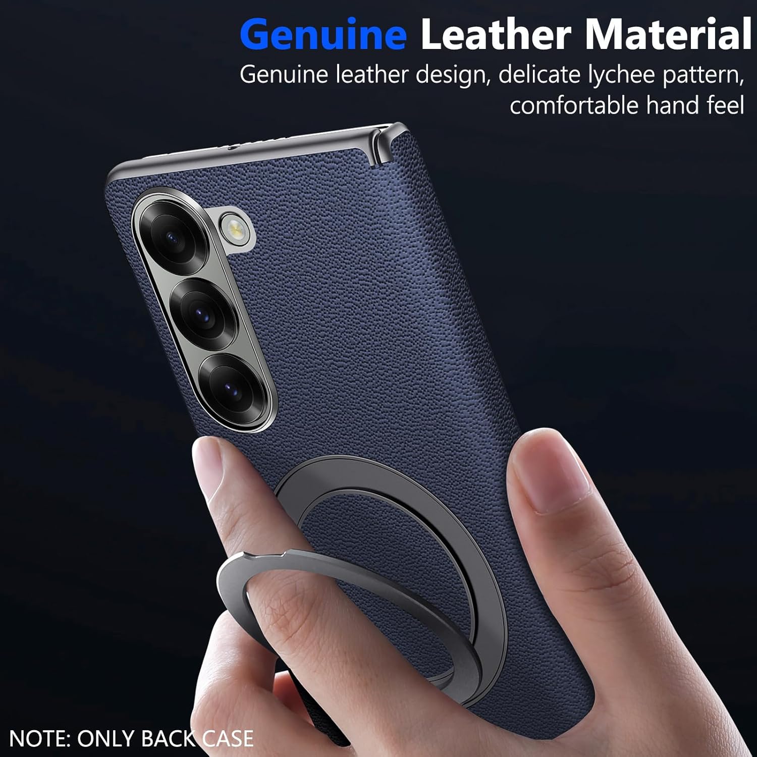 for Samsung Galaxy Z Fold 7 Case with Ring Stand, [ONLY Back Case] Genuine Leather Magnetic Case Compatible Magnetic Accessorie Hinge Protector Cover Slim Leather Back Cover for Z Fold 7 Blue