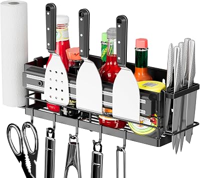 LIVOD Griddle Caddy - Magnetic Tool Holder for Blackstone Grills 17"-36" with Paper Towel Holder & Knife Rack