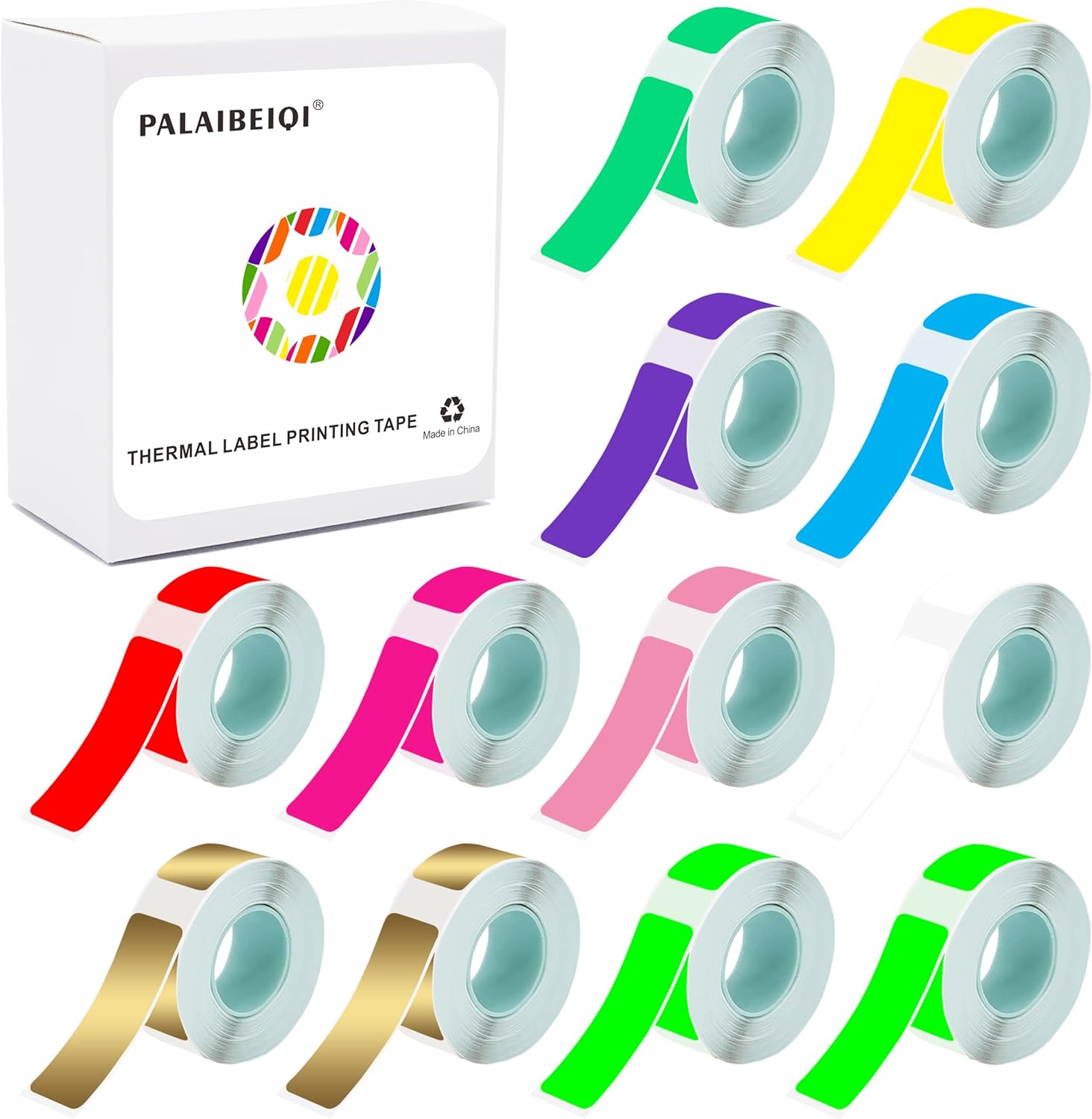 Thermal Label Tape 0.55"x1.57"(14x40mm) 12 Rolls,1920Pcs,Waterproof,Oil-Proof,Strong Adhesive Thermal Labels,Compatible with D30 Portable Thermal Printer,for Home,Office,Storage,10 Colors