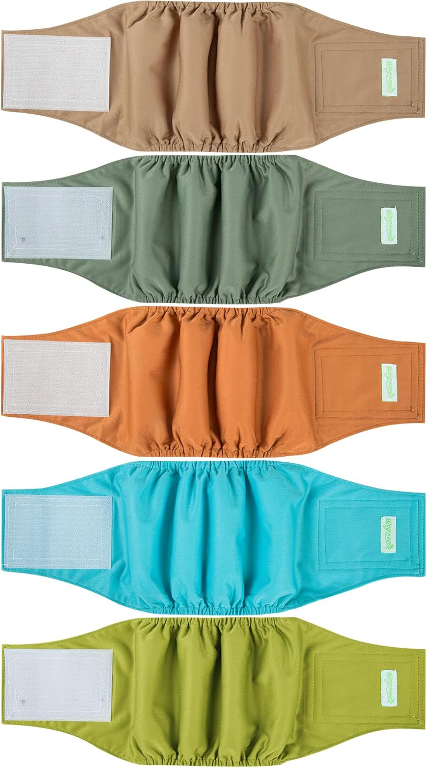 wegreeco Small Dog Diapers Male,Reusable Belly Bands for Male Dogs,Washable Doggie Puppy Male Diapers Wraps,Medium Large Size (5 Pack Medium, Earth Tone) Medium (Pack of 5) Earth Tone