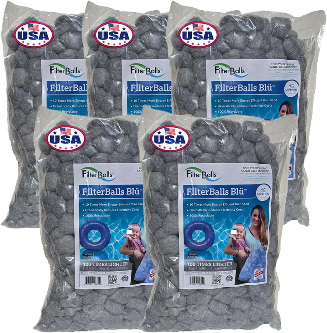 FilterBalls Blu Water Filter Media – Easy to Install Pool Filtration for Pools, Filter Balls Made in the USA, – Replaces Sand, Zeolite & Mystic White – 5 Bags (1 Cubic Ft. Bag)
