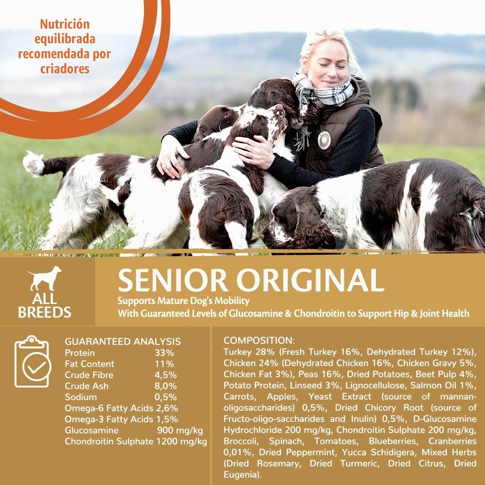 Wellness Core Senior Original Pavo & Pollo, 10 kg, Comida Seca para Perros Mayores de 7 años, sin azúcar añadido, sin Cereales, con Alto Contenido de Carne