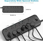 Power Bar, VINTAR Surge Protector (2 × 4800 Joules) with 12 AC Outlets, 6 ft Long Extension Cord Flat Plug with Dual Surge Protection for Office, Home, ETL Listed, Black