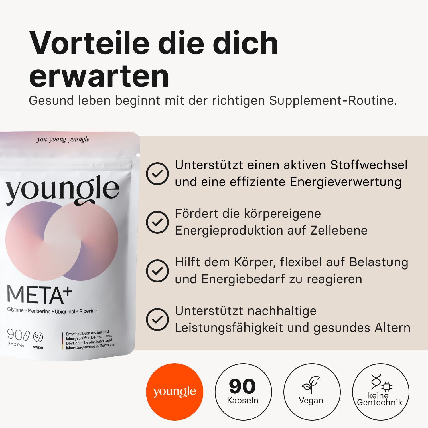 META+ Stoffwechsel Kapseln – Unterstützt Zellenergie & Metabolische Regulation + L-Glycin, Berberin, Ubiquinol – Longevity, Energieproduktion, Stoffwechselflexibilität
