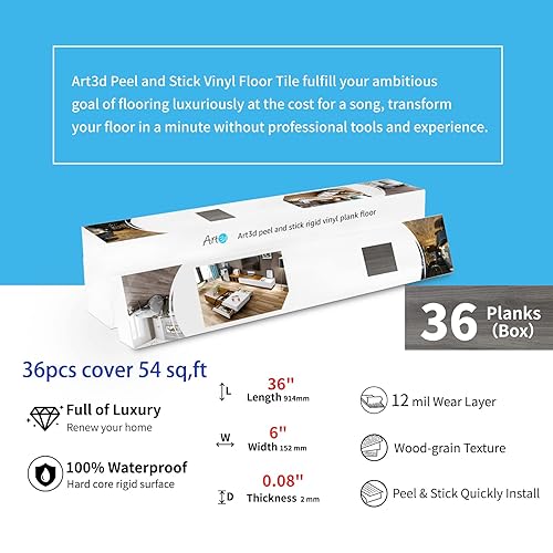 Miniatura 6 de Art3d - Azulejos de vinilo adhesivos, despega y pega, para bricolaje e instalación de suelos tipo tablones de madera