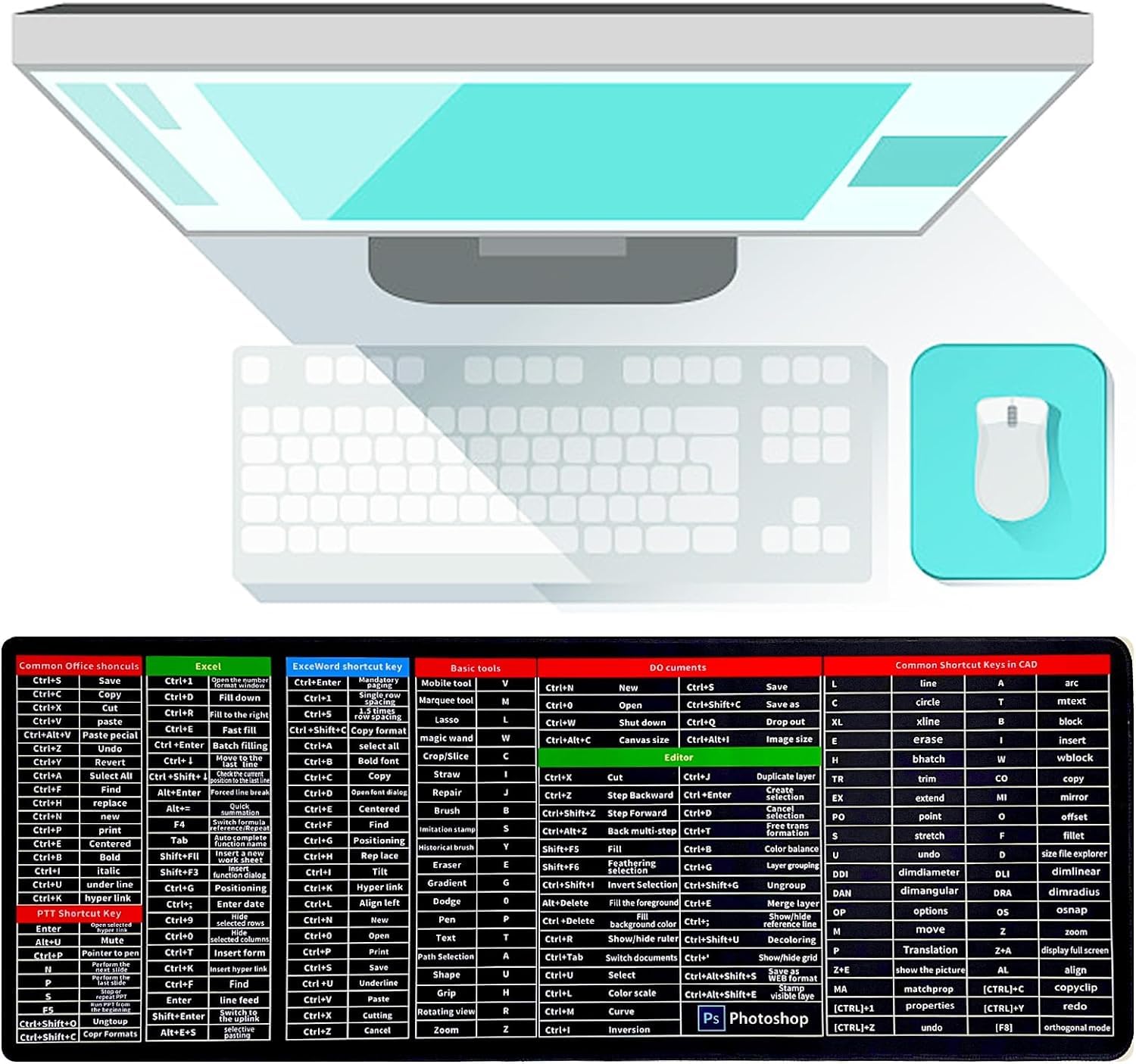 DARSHANAM WORLD Anti-Slip Keyboard Pad with Office Excel Software Shortcuts Key Patterns, Mouse Pad, Rubber Base Mice Smooth Shortcuts Desk Mat, Gaming Mouse Pad, Windows & Office Desk Mat (B0DFPLNCWH) Amazon Price History, Amazon Price Tracker