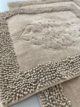 Pamukkent Süper Emici 2'li%100 Pamuk Ultra Lüks Banyo Paspası Seti 60x100 cm ve 50x60 cm (Koyu Kahverengi)