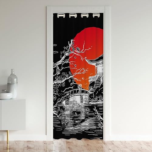 Cortina opaca de flores de cerezo, cortina de puerta de estilo japonés para privacidad de puerta, cortina de puerta de puente rojo para el sol,