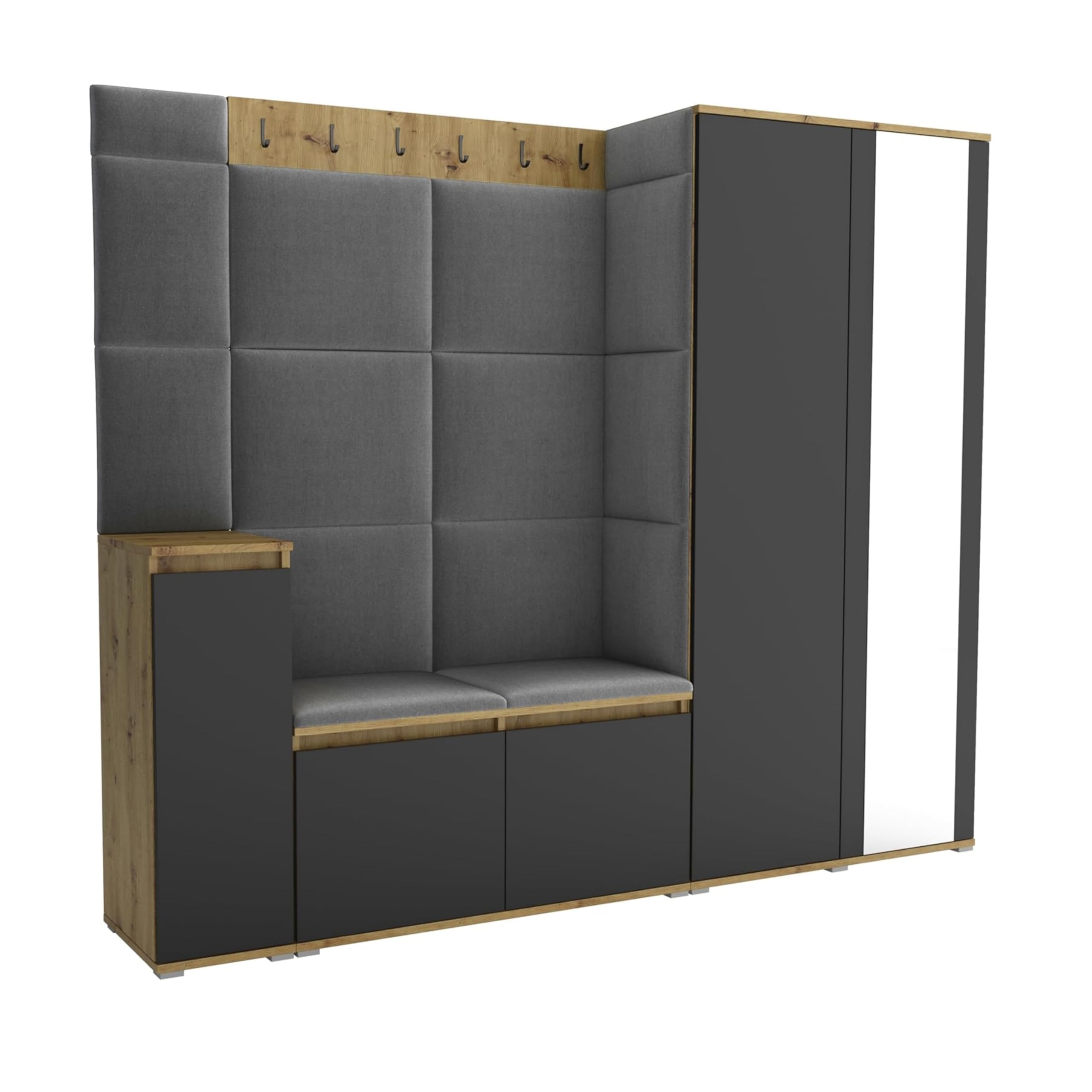 Brent Garderobenschrank Flur Artisan Eiche Schwarz 220 cm Breit Luton 8 Multifunktionale Flurgarderobe Set mit Stauraum