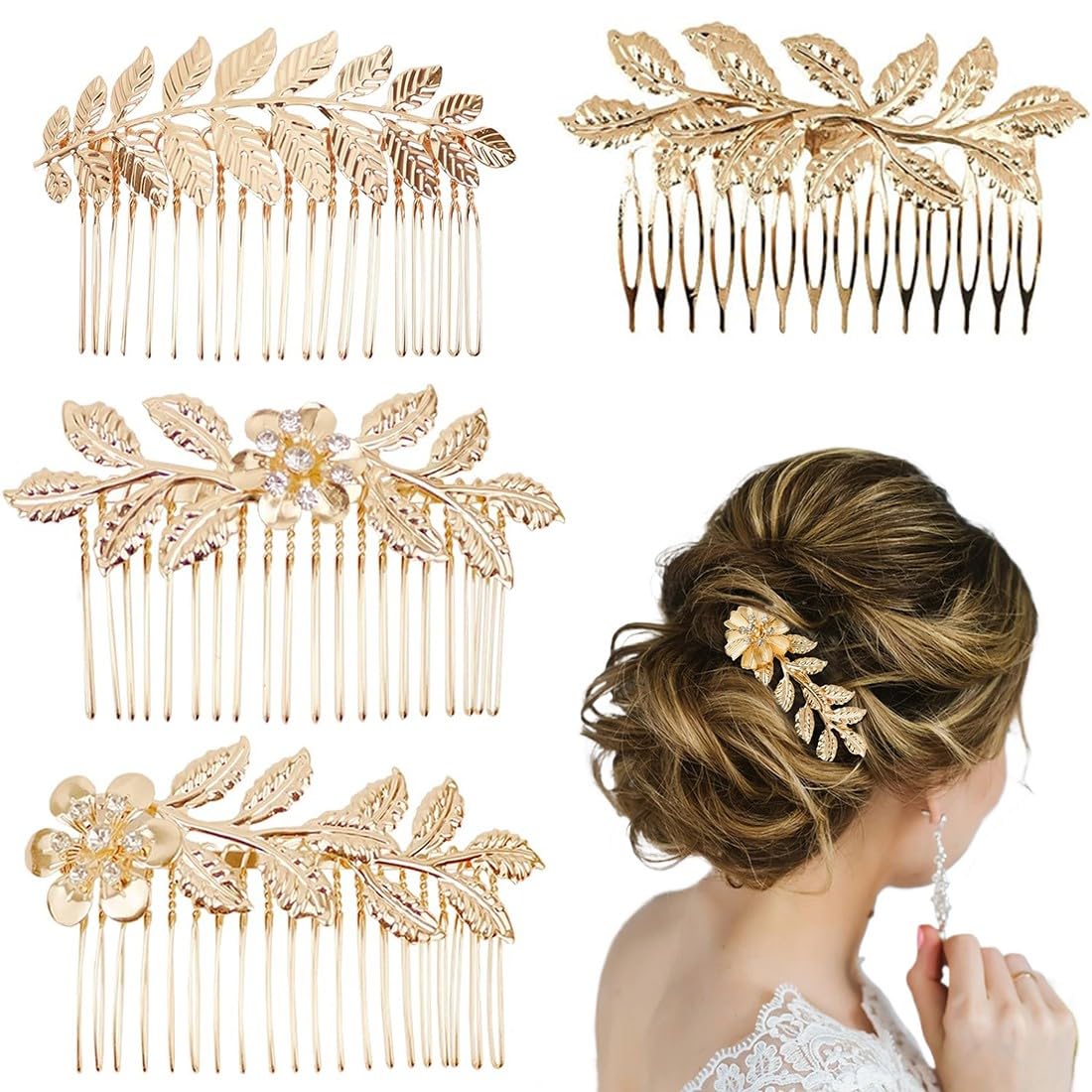 4 Pezzi Accessori per Capelli,Pettine per Capelli, Pettini per Capelli con Foglie Oro,Bello e Affascinante, Adatto per Il Design dell'acconciatura, Adatto per Le Donne