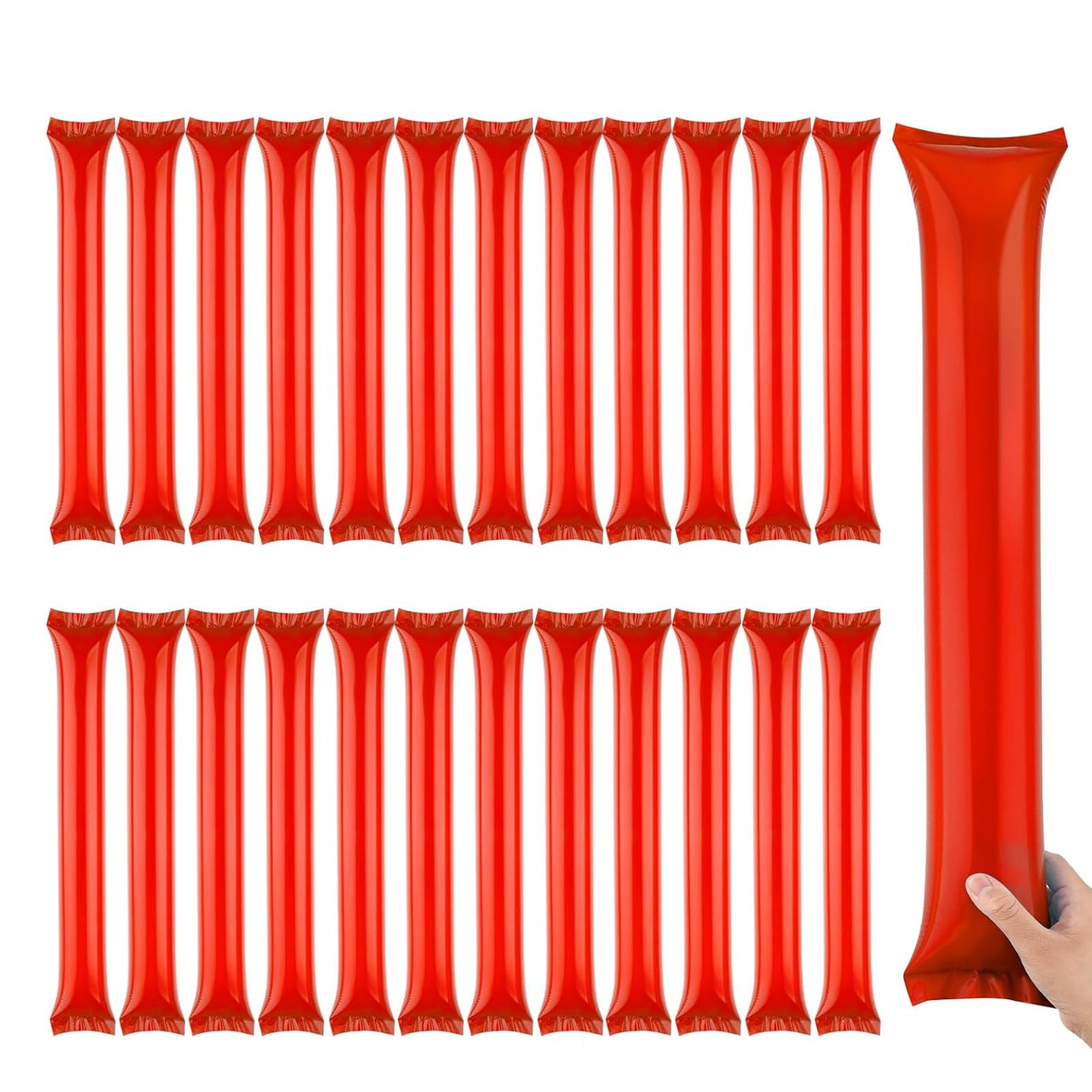 24 Pieces Thunder Sticks, Thicken Cheering Boom Sticks, Team Spirit Sticks, Inflatable Plastic Boom Noise Makers for Sporting Events Dance, Red