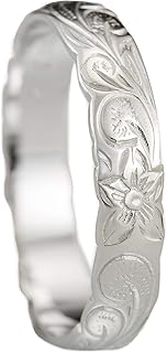 925 Sterling Silver 4mm Hawaiian Princess Plumeria Flower Scroll Ring Stackable Wedding Engagement Band, Nickel Free Hypoallergenic for Sensitive Skin, Gift Box Included