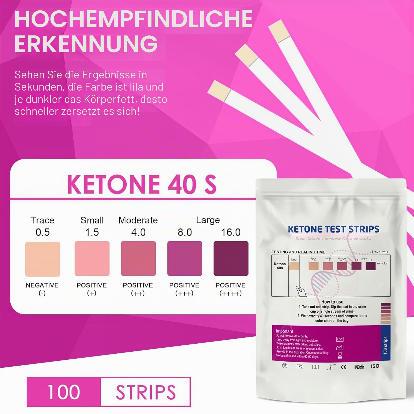 200 Stück Ketose Teststreifen, Ketostix für Keto Ernährung und Diät, Ketostix Teststreifen Zum Testen Des Ketosespiegels, Heimgebrauch, Beutel aus Aluminiumfolie