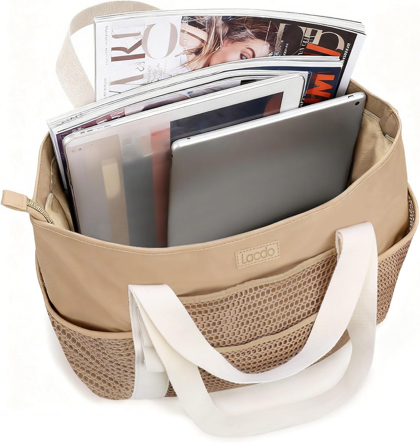 Lacdo Tote Bag for Women, Casual Mesh Tote Bag Hobo Women Foldable Handbag Shoulder Bag, Large Beach Bag for Travel Essential
