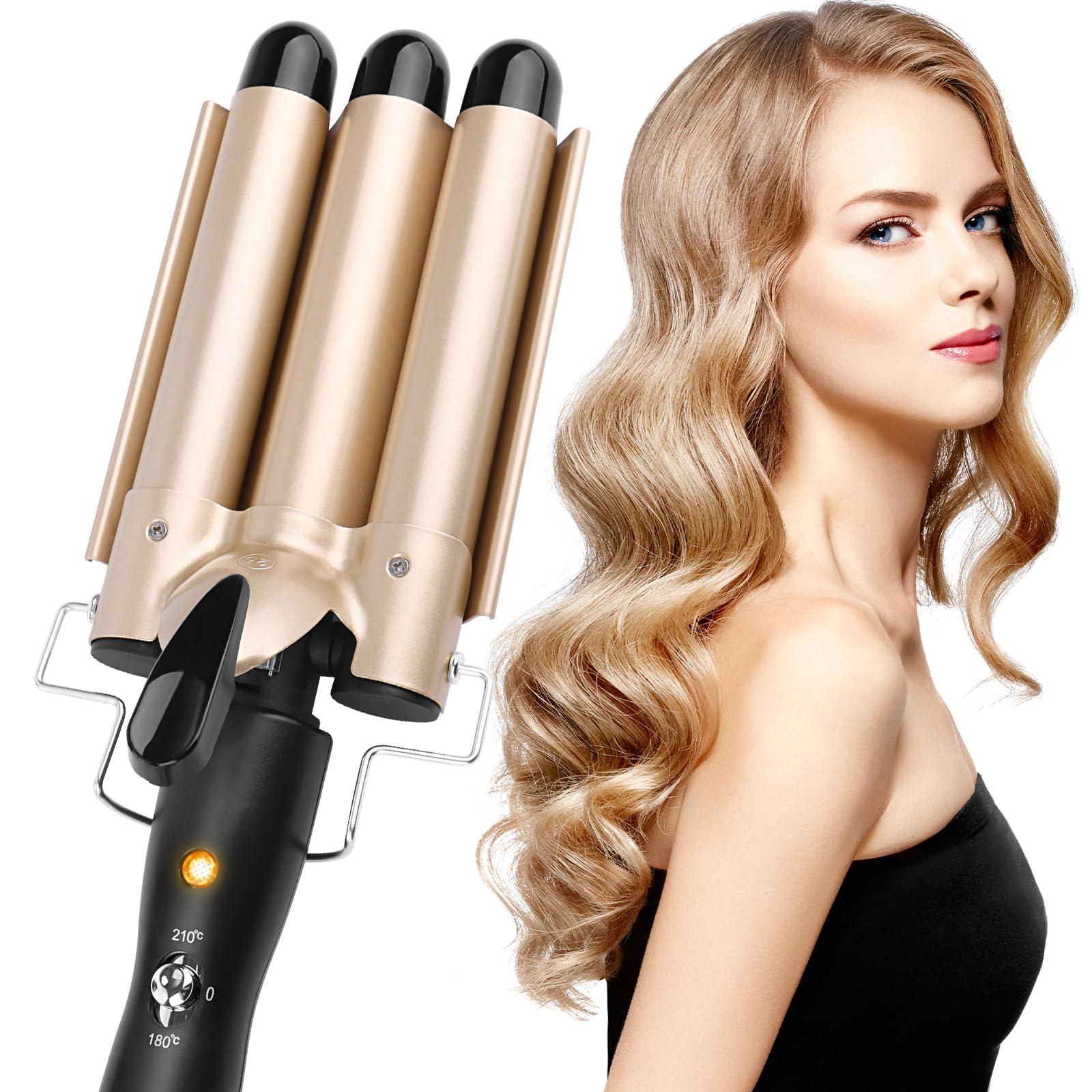 Ferro ondulato per capelli, arricciacapelli con 3 rulli con temperatura regolabile, ferro ondulato arricciacapelli 25mm Mermaid Hair Waver Riscaldamento rapido Grande onda per capelli lunghi/corti