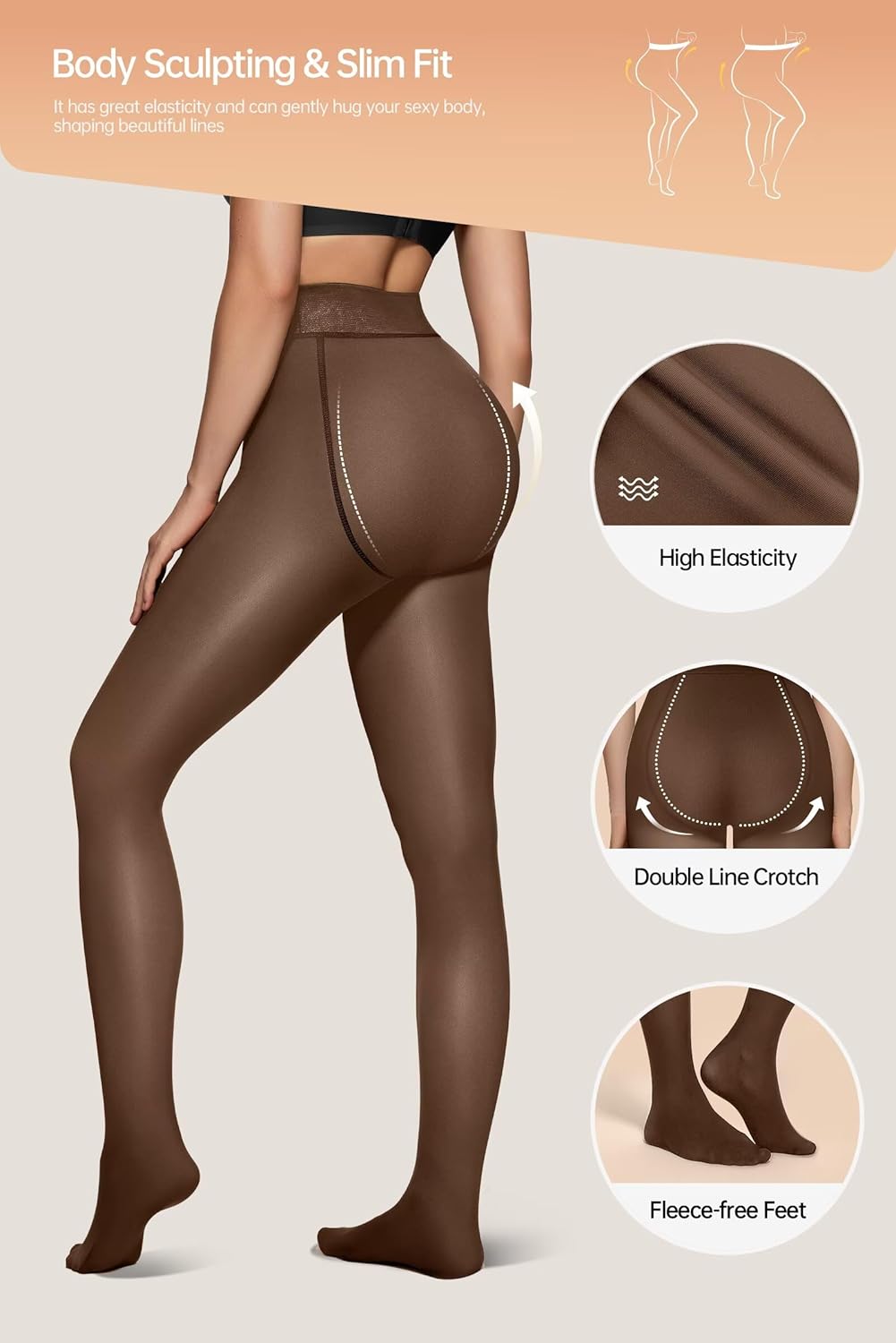 Vertvie Fleece Lined Tights for Women Thermal Pantyhose Fake Translucent Winter Warm Tights High Waisted Thick Leggings - Image 3