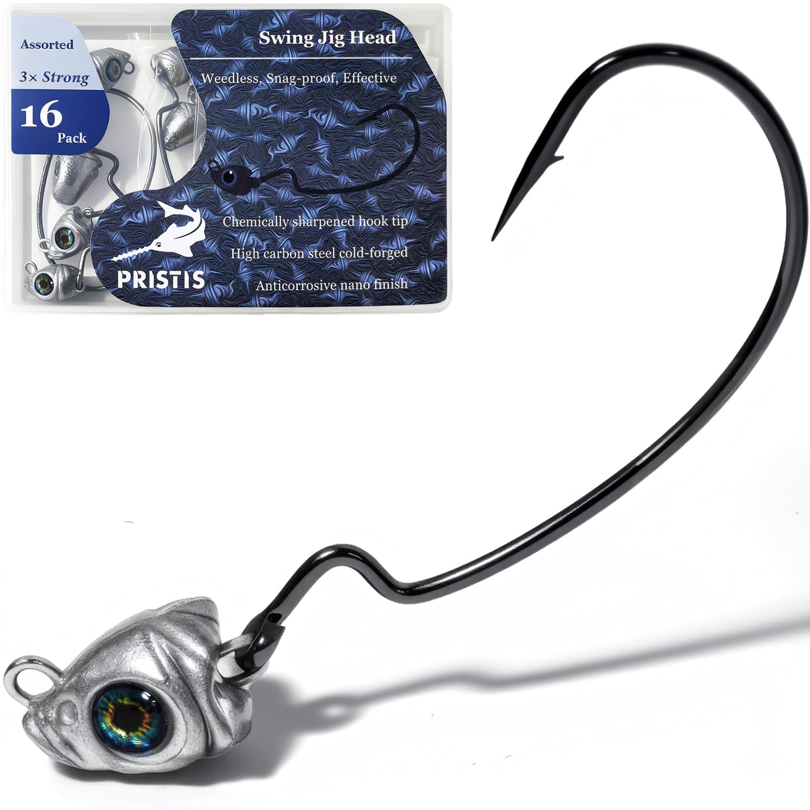 Pristis 16 Pack Swing Jig Head, Weedless Fish Eye Swimbait Jigs