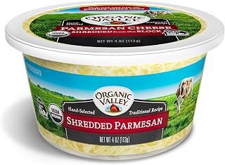 Organic Valley Shredded Parmesan Cheese from Block, Organic Cow's Milk, Non-GMO, Zero Trans Fat - 4oz Tubs, Pack of 12
