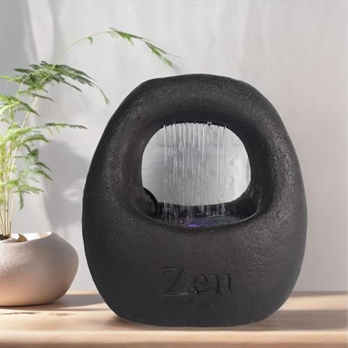 Zen Waterfall Fountain Indoor – Small Indoor Water Fountains with Relaxing Waterfall Feature, Decorative Water Fall Fountain for Home & Office (Colorful Light)