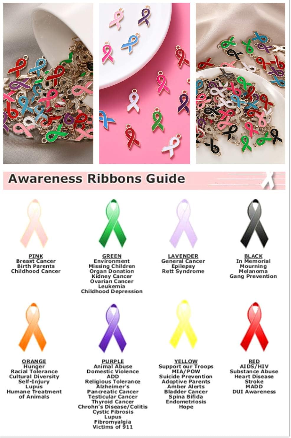 MSCFTFB 90 Pieces Awareness Ribbon Series Jewelry Charms Round Inspiration Dangle Pendants Hope Love Stamp Metal Tags for Earring Bracelet Necklace Jewelry Making DIY Gift Accessories(Rose) image 5