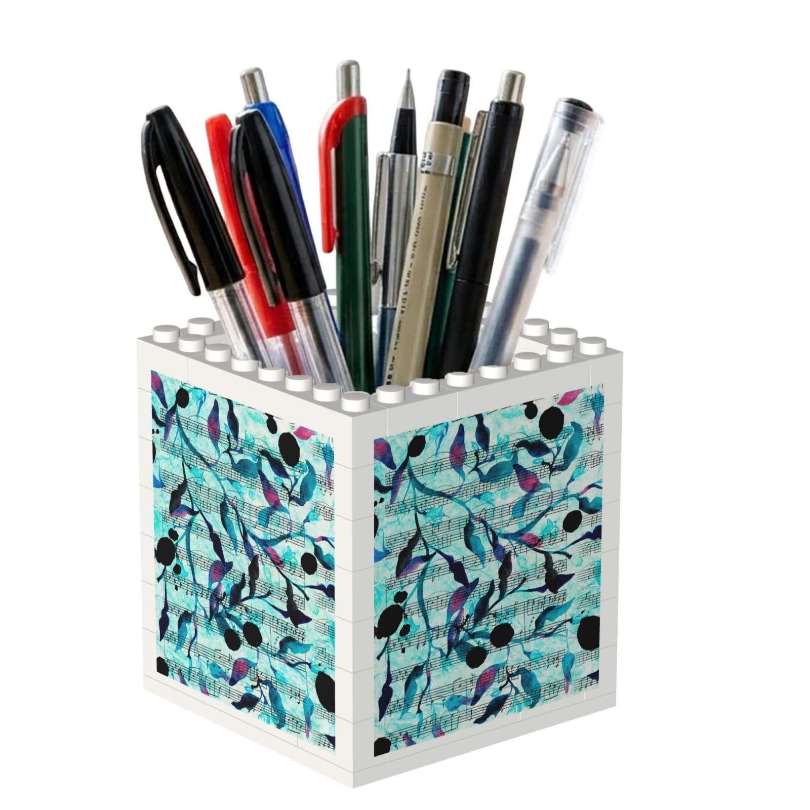 Poadnly Watercolour Music Branches Leaves, Pen Pot Pencil Holder for Office Home School, Compact Desk Organiser for Office Stationery