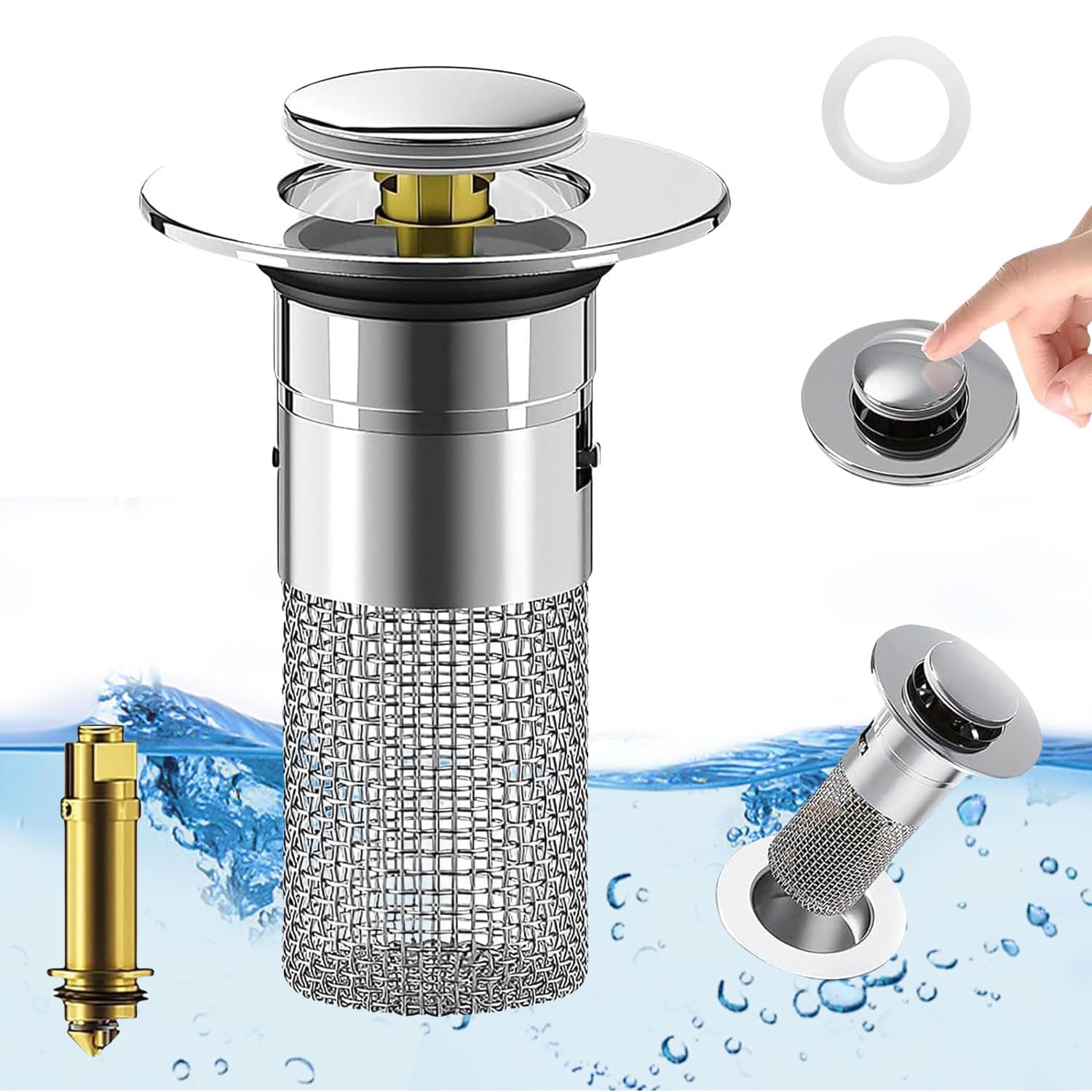 Bathroom Sink Stopper Hair Catcher, Pop-up Sink Drain Strainer with Removable Stainless Steel Strainer Basket Hair Catcher, Bathroom Sink Strainer for Bathroom Sink Stopper Replacement. (1PCS)