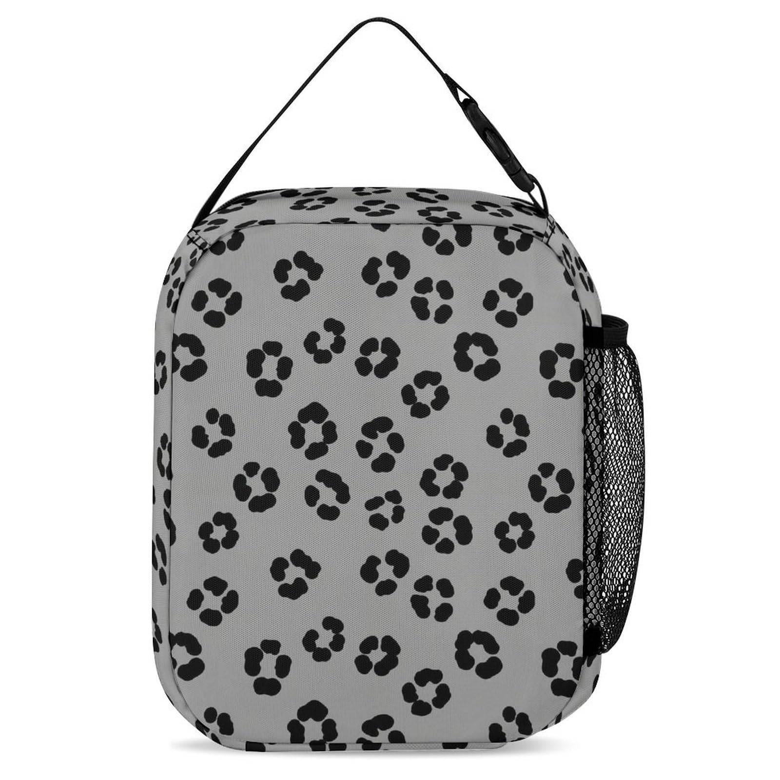 Ensemble sac à dos avec boîte à lunch et trousse de maquillage, idéal pour les voyages (gris foncé, noir, motif léopard).