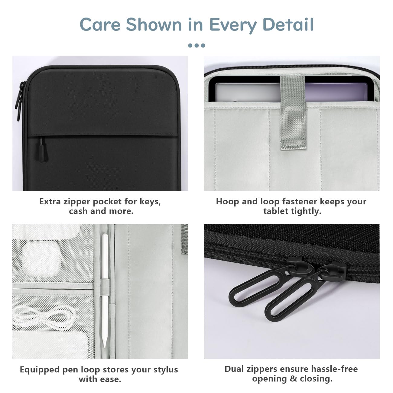 Dadanism 13 Pollici Tablet Custodia Borsa Portatile per iPad Pro 13" M4 2024, iPad Air 13" 2024, iPad Pro 12,9" 6a/5a/4a/3a Gen, Galaxy Tab S10+ Plus/S9 FE+/S9+ Plus 12,4", Tab P12 12,7", Nero