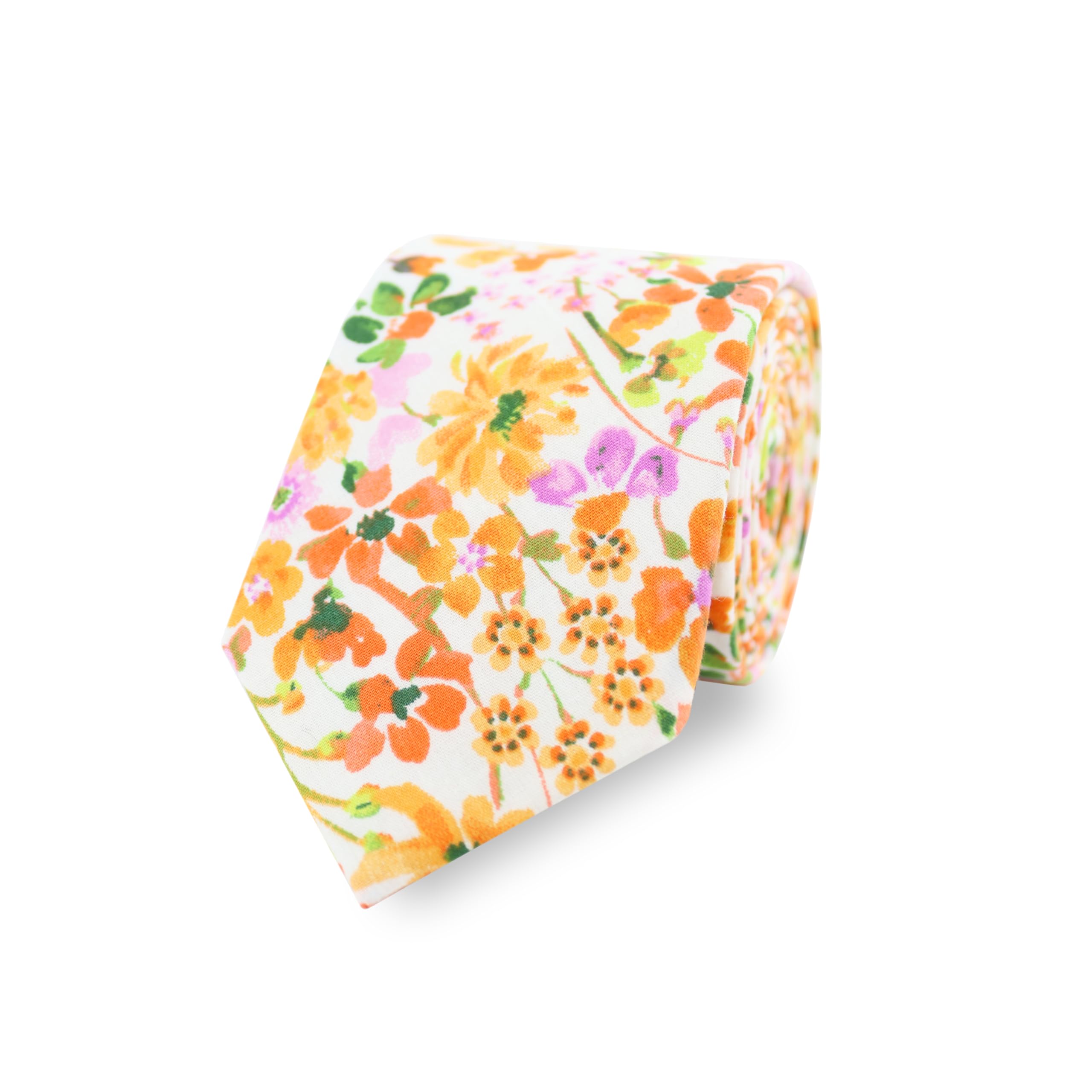 The Gents Lab Men's Orange Floral Wedding Neck Tie Made From 100% Soft Cotton | Over 20+ Styles (Orange)