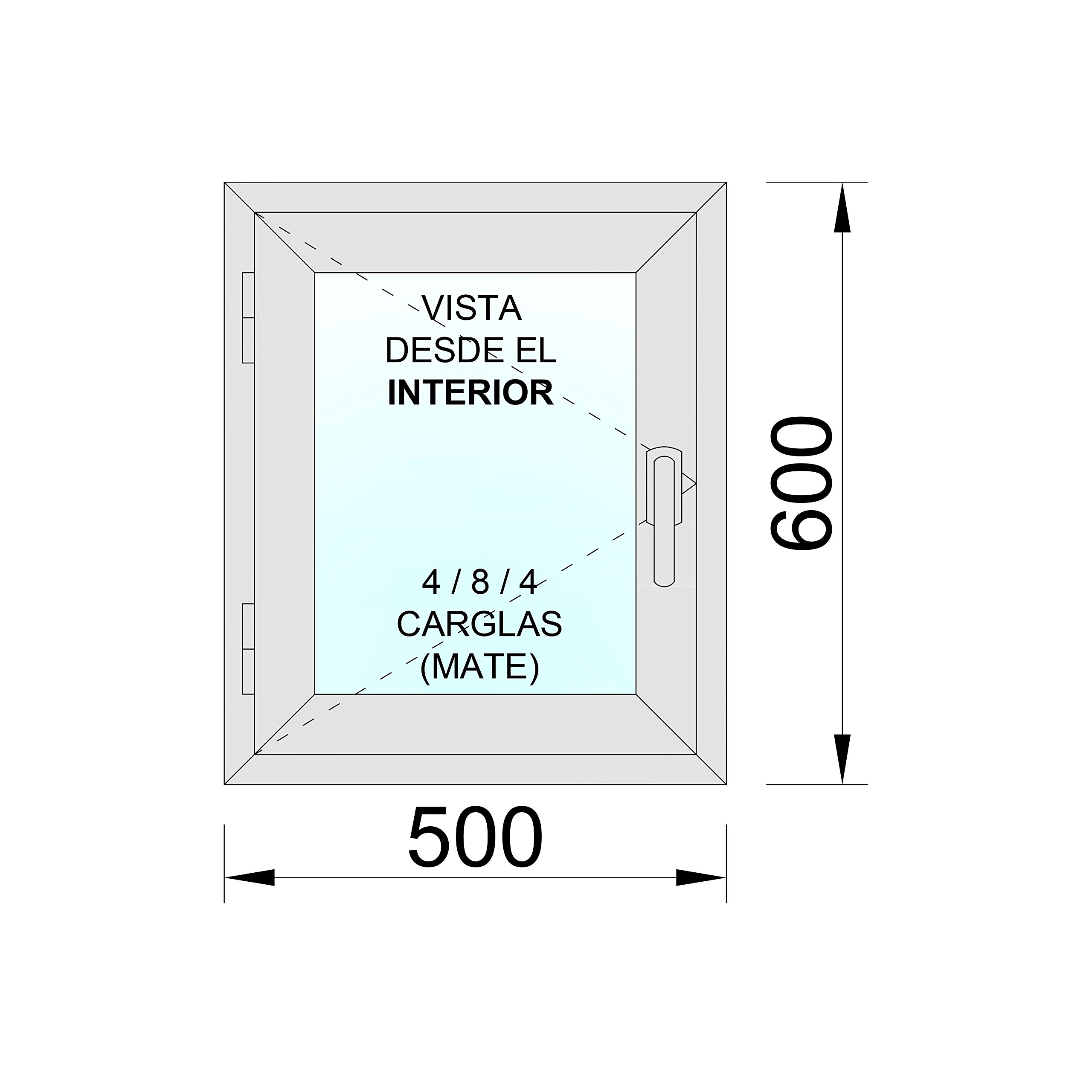 Ventanastock Ventana Aluminio 500x600 Practicable Izquierda 1 hoja carglass (Climalit Mate)