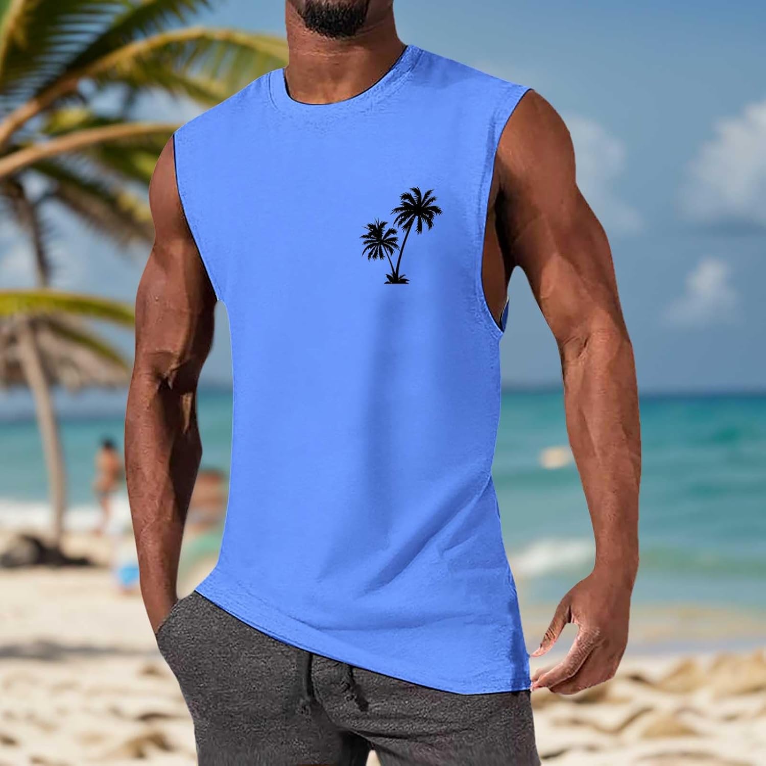 Summer Fashion Men's Size-Inclusive Vest Coconut Pattern Minimalist Design Sleeveless Top for Everyday Wear and