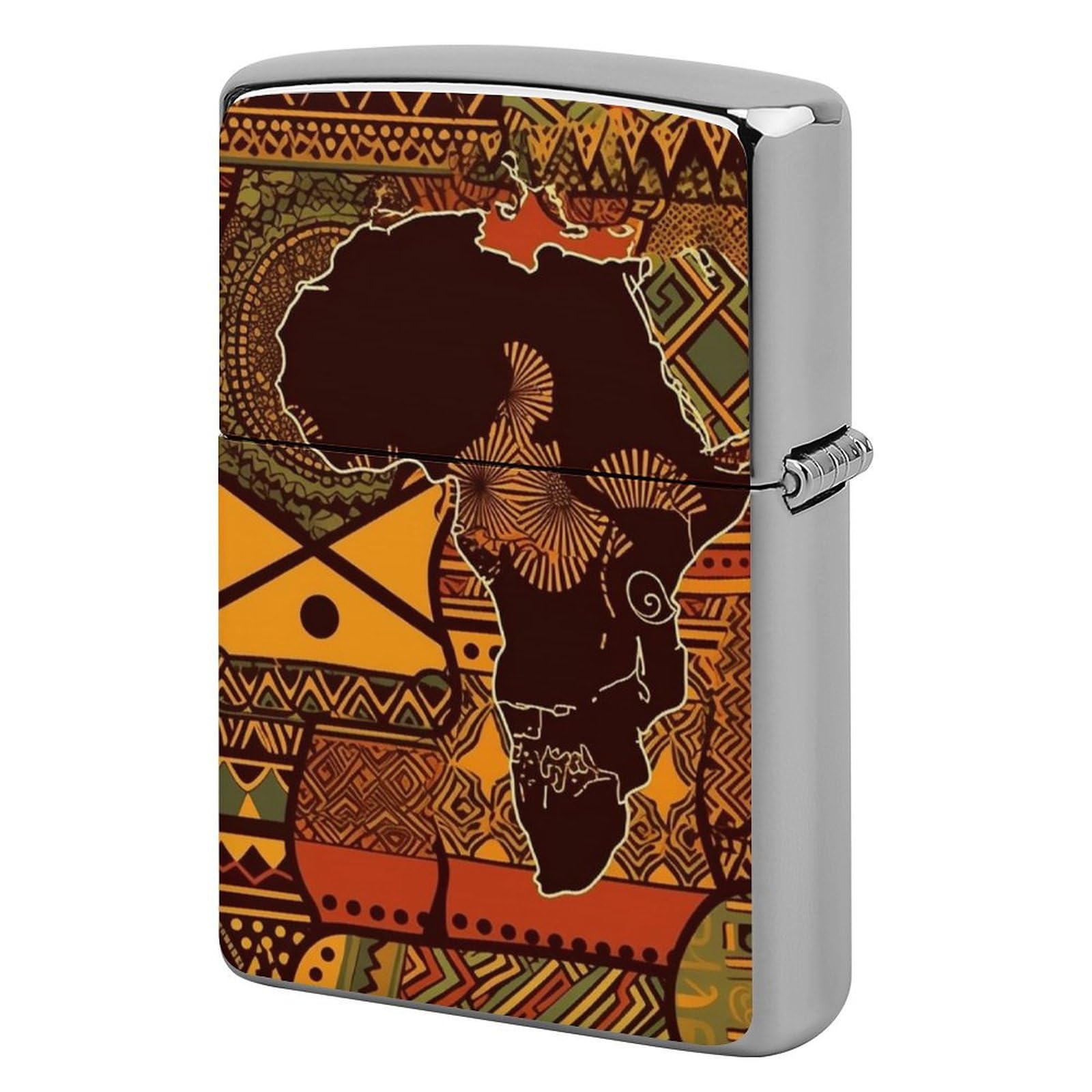 Fzmvsqh Men's White African Map Ethnic Pattern Cigarette Lighter Case Metal Vintage Cigarette Flip Lighter Cover Pouches Kerosene Smoke Lighter Sleeve Pocket Lighters Double Side Cool Lighters For