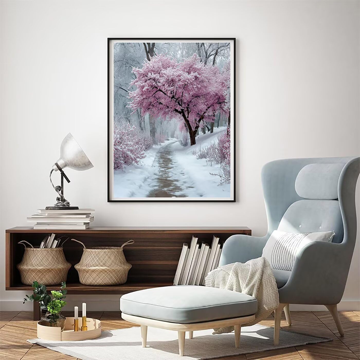 Landschaft Baum Malen Nach Zahlen Erwachsene, Paint by Numbers Adult Anfänger Set, Heimwerk Malen Nach Zahlen Kinder Mit Rahmen, 3 Pinsel und 36 Acrylfarbe Als für Deko Wohnzimmer 60 x 80 cm BJHDK362
